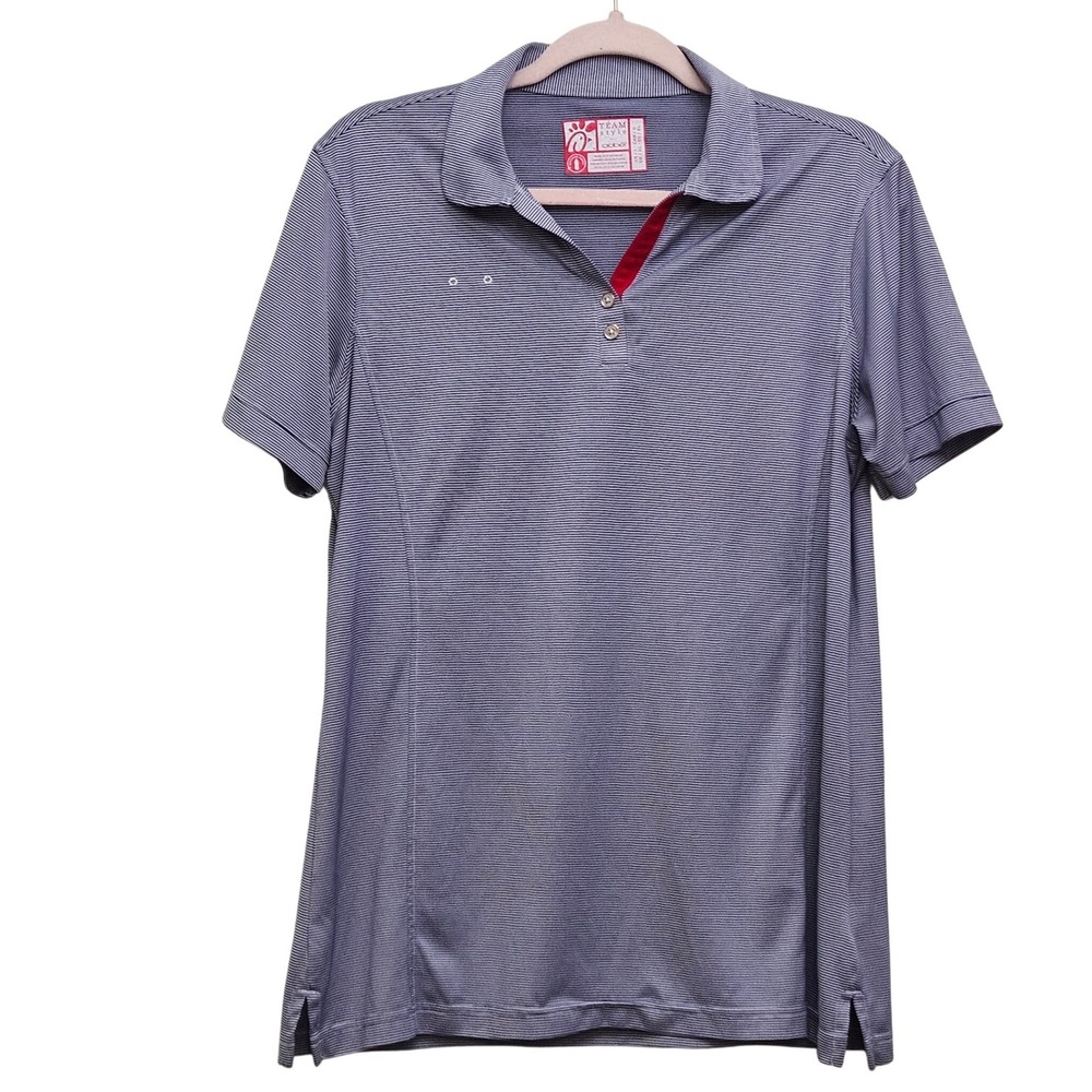 Chick-fil-A Polo Shirt Womens‎ L Blue Striped Oobe Team Style Uniform Workwear